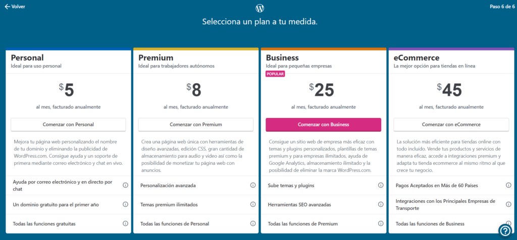 Wordpress.com - planes de pago