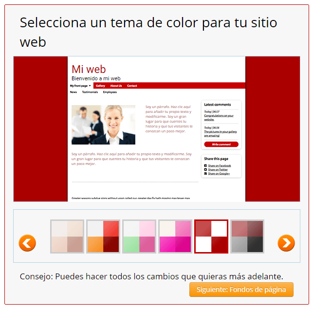 Elección de colores en Simplesite