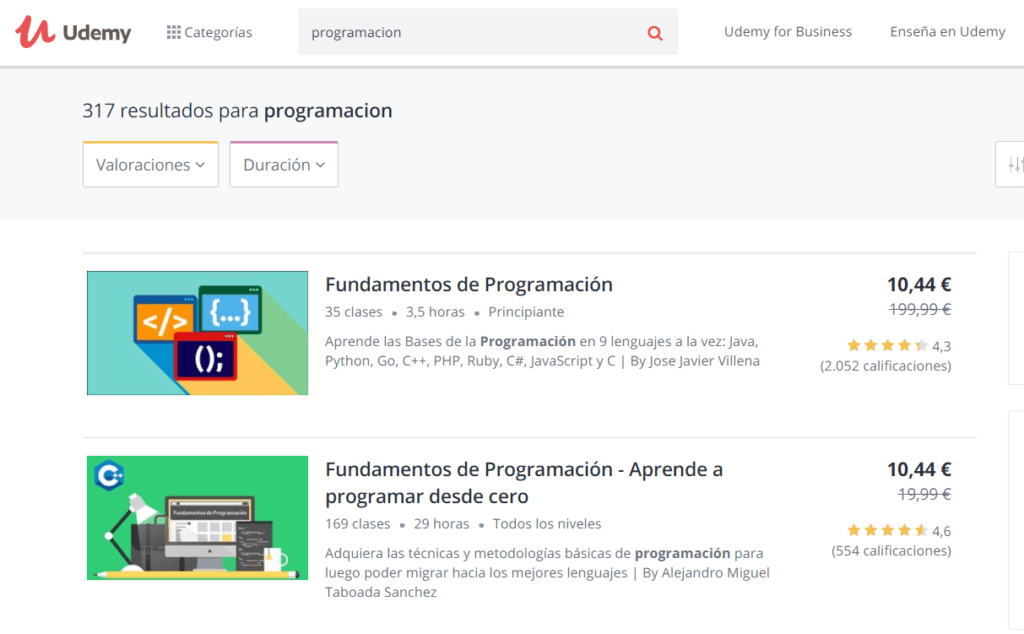 Cursos de programación: Udemy