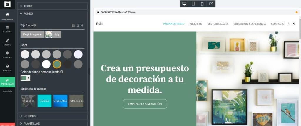 Crear una página web con menos de 2000 euros editor de Site123