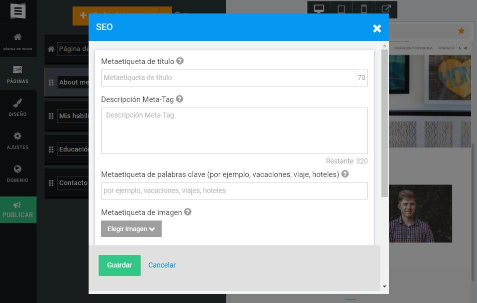 Menú SEO Site 123