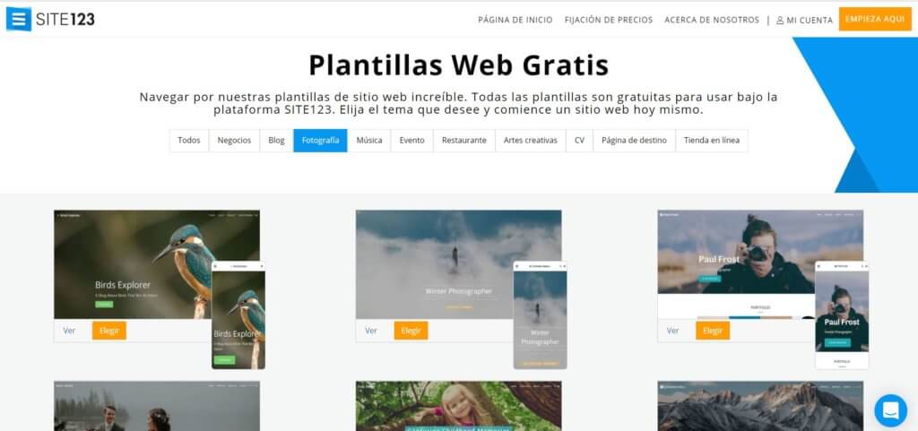 Opiniones de Site123, plantillas