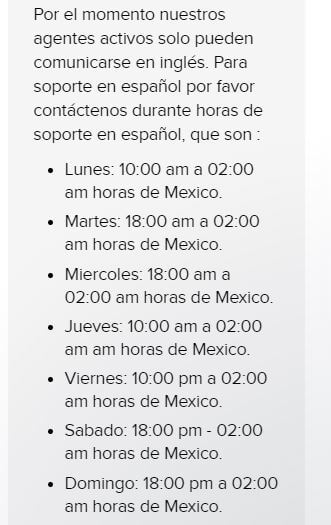 Horarios de soporte técnico en español de Site123