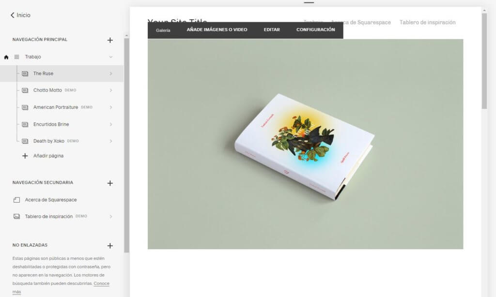 Edición de sitio en Squarespace