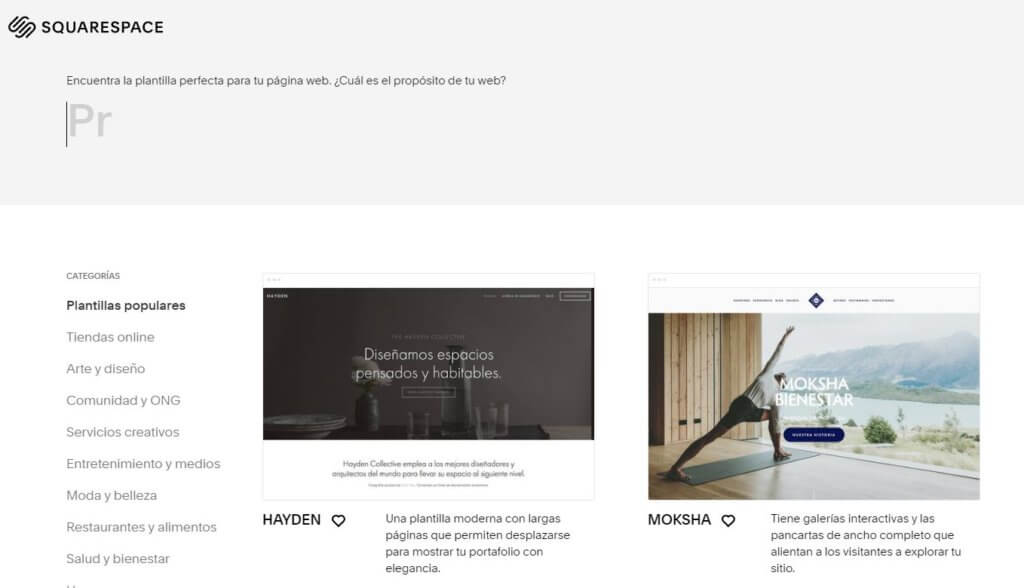 Plantillas de Squarespace