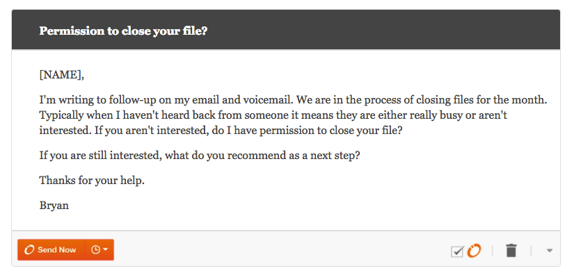 Ejemplo de email comercial para pedir permiso para cerrar el contacto