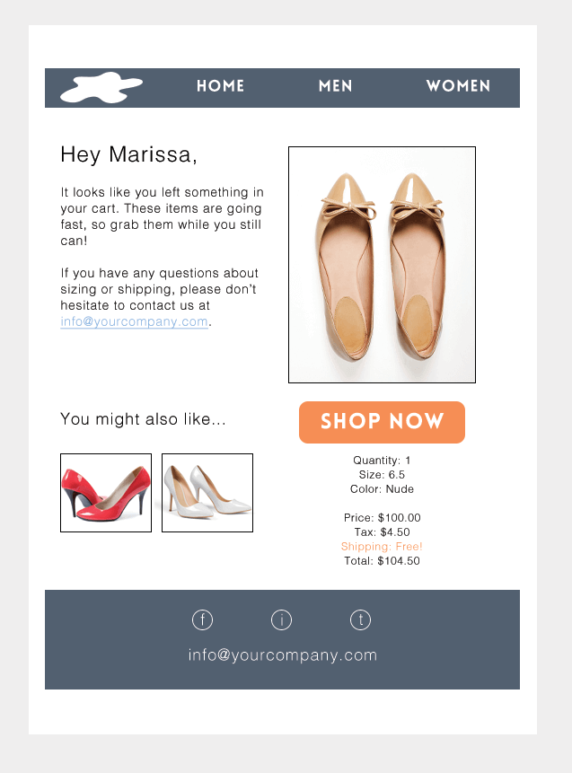 Ejemplo de email de carrito abandonado editado con plataforma emailing