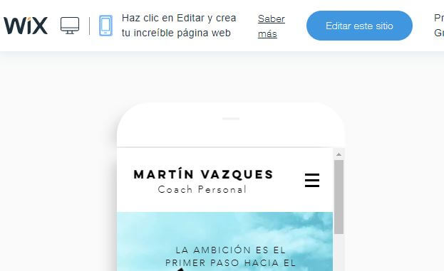 Versión móvil con el editor de Wix