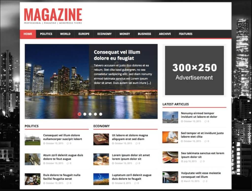 Precio de una página web creada con WordPress - tema Magazine