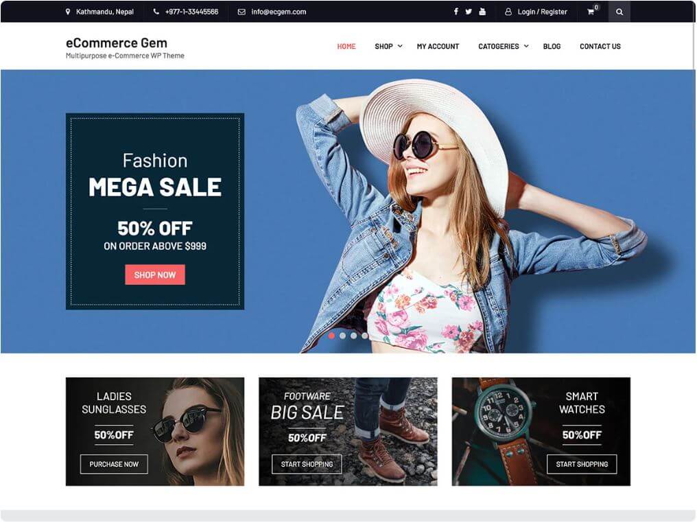 Tema de WordPress gratuito - Ecommerce Gem - Webolto