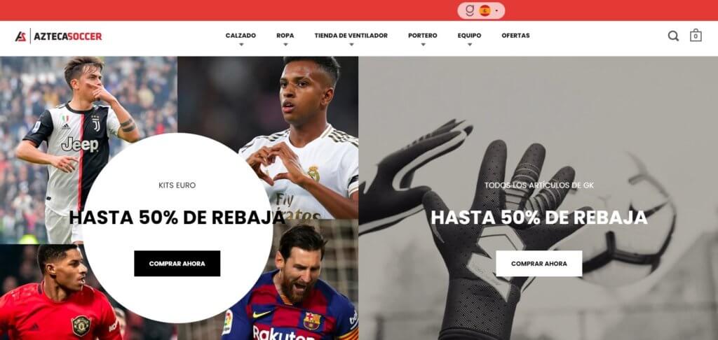 Ejemplo de ecommerce de Azteca Soccer