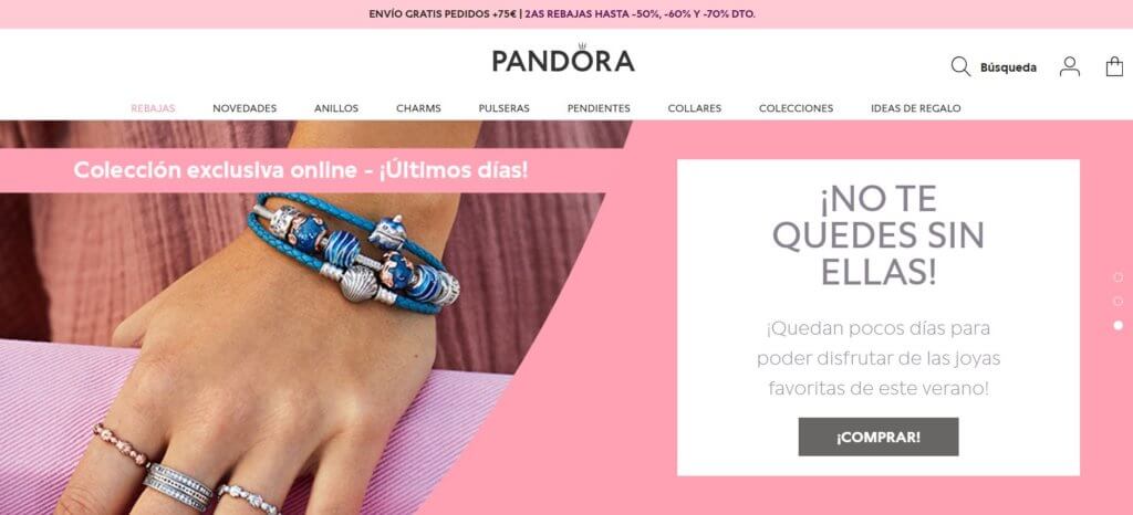 Ejemplo de tienda online de joyería: Pandora