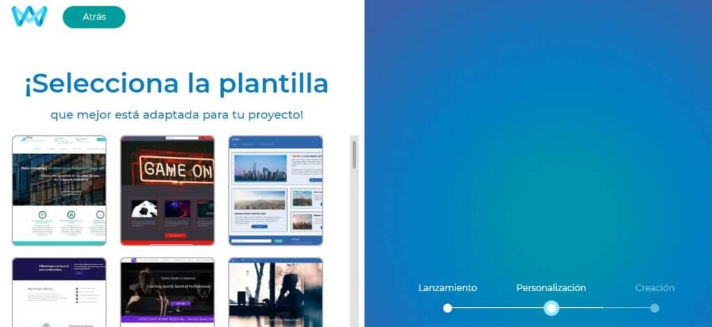 Opiniones de SiteW elección de plantilla