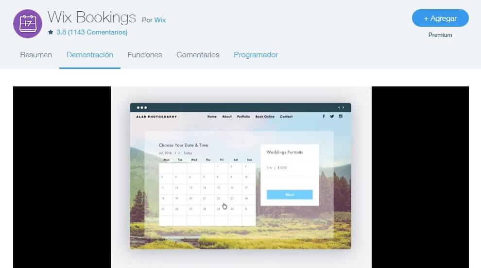 Wix Bookings en el Wix App Market