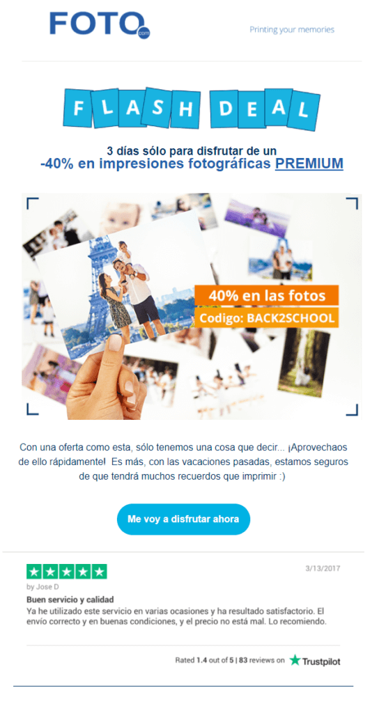 Ejemplos de emails marketing de Foto.com