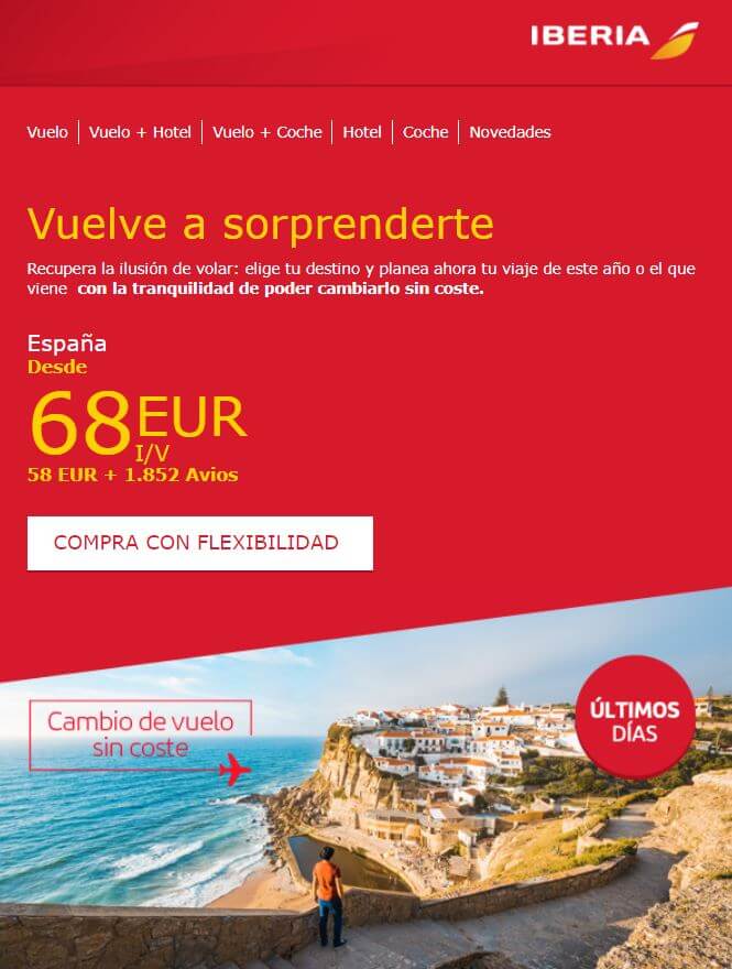 Ejemplo de correo electrónico promocional de Iberia