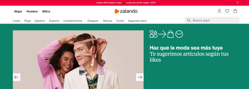 Página principal del sitio web de Zalando con oferta