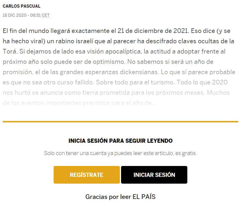 Contenido de pago de El País para monetizar un blog