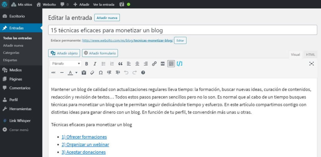 Qué es un sitio web dinámico área privada de Webolto