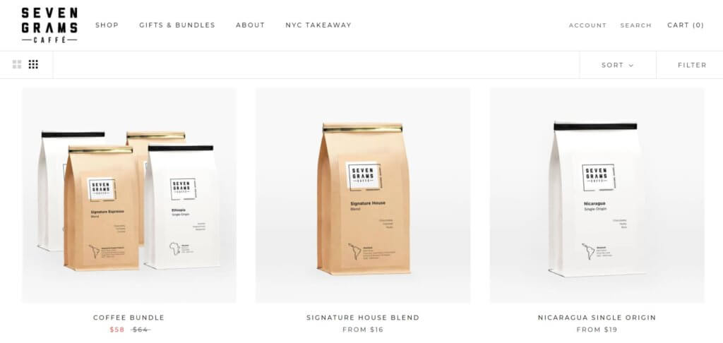 Ejemplos de tiendas online con Wix Seven Grams Caffé