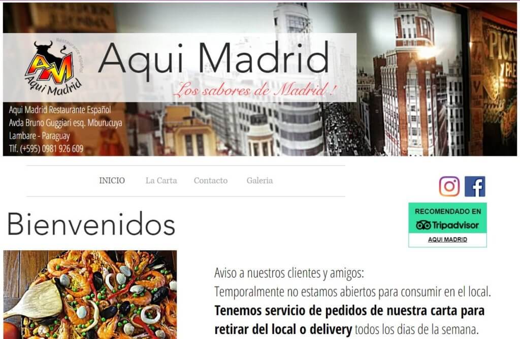 Página web del restaurante Aquí Madrid