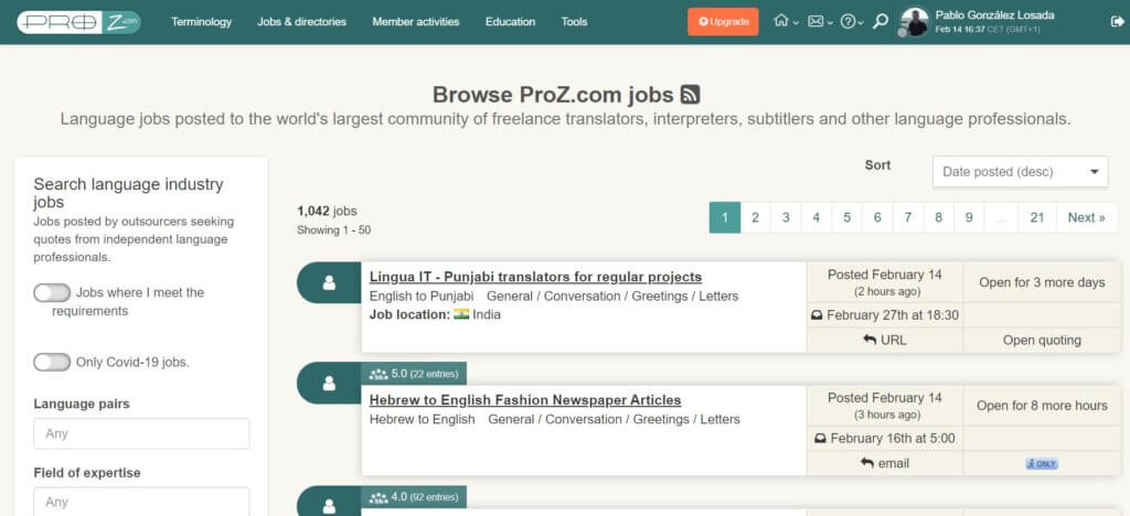 Proz para encontrar profesionales para traducir páginas web