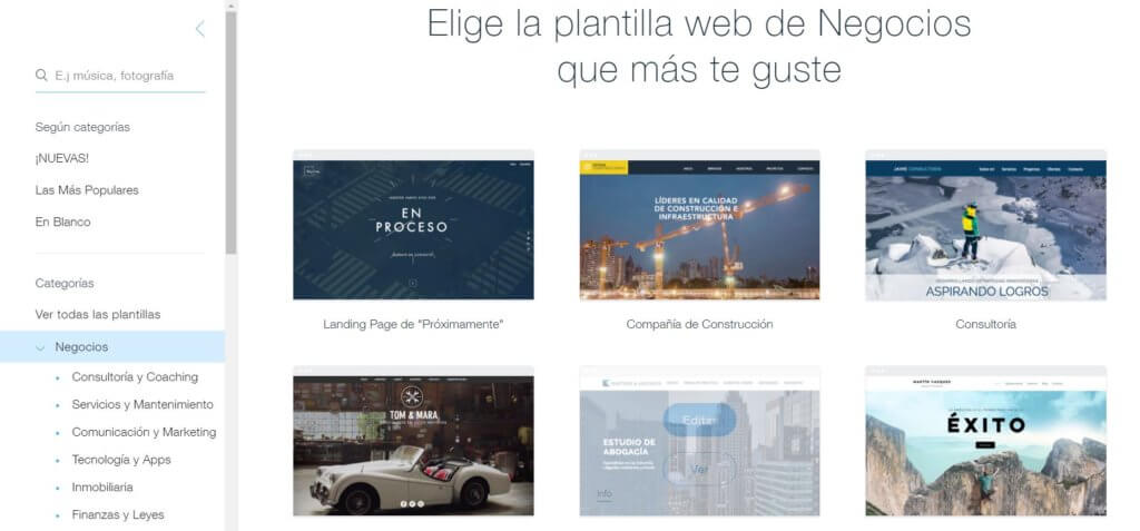 Plantillas web de Wix