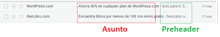 Asunto y preheader de un email