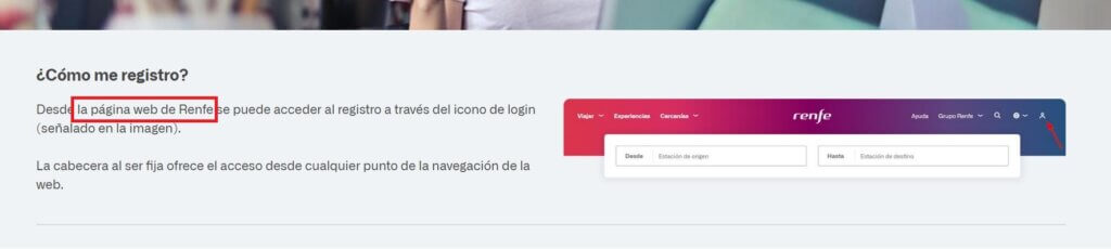 Captura en la que se lee: Desde la página web de Renfe...