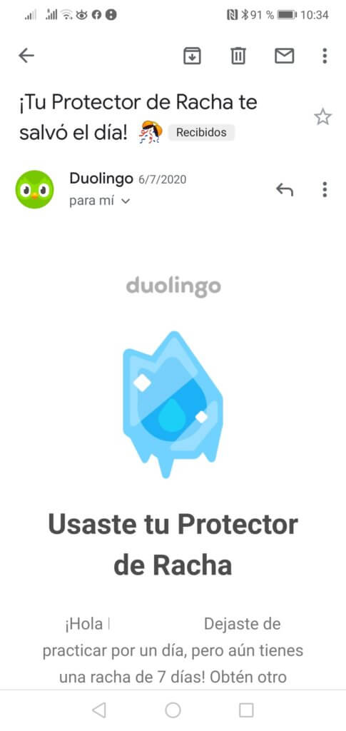 Correo adaptado a móvil de Duolingo
