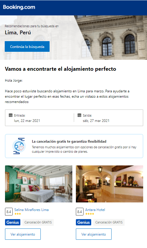 Ejemplos de Email Marketing Booking.com