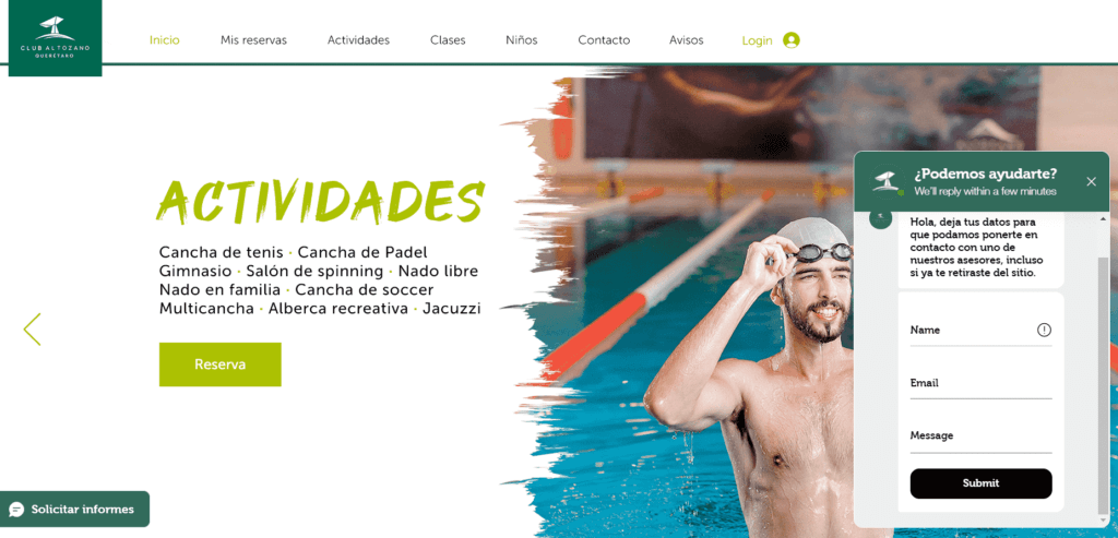 Club Altozano ejemplo de Wix Reservas