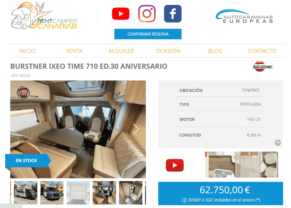 Ejemplo de sitio web creado con Wix Rent a Camper Canarias