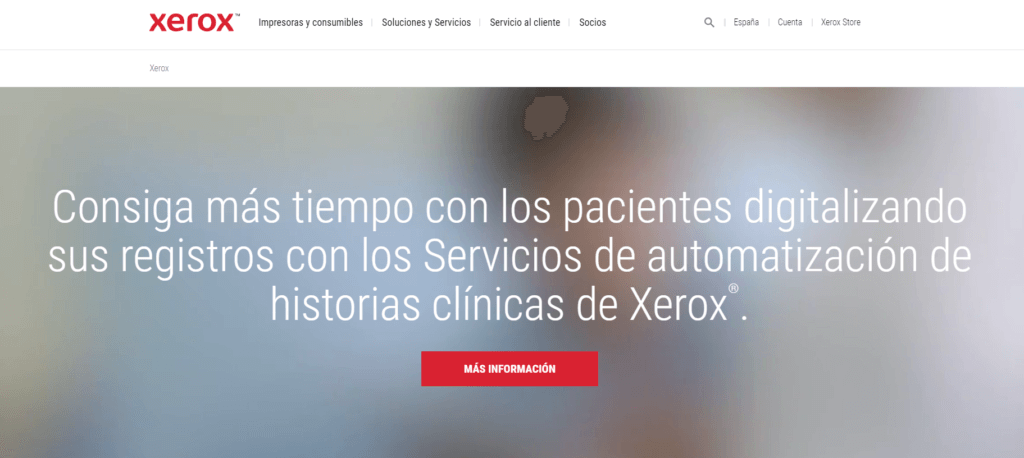 Ejemplos de sitios web comerciales B2B impresión Xerox