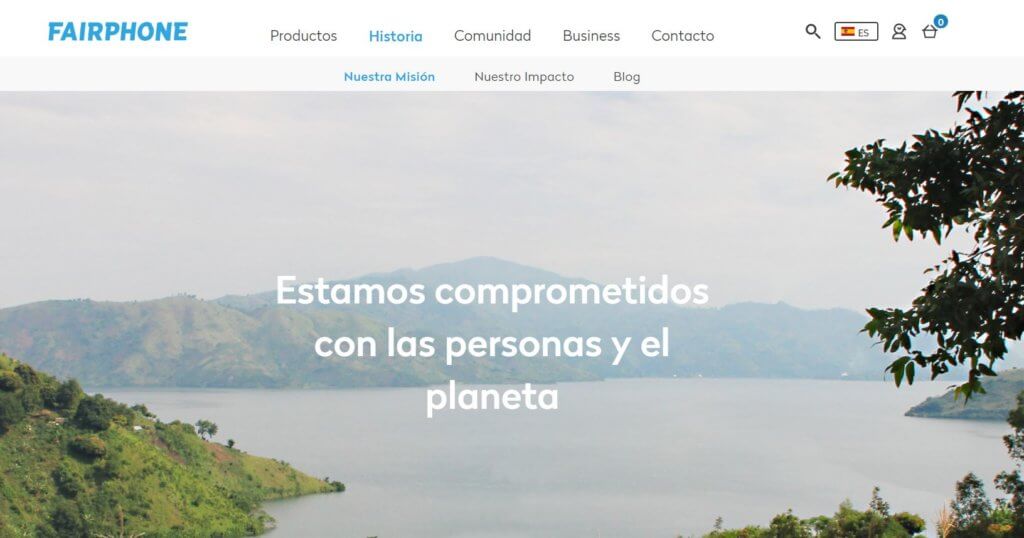 el sitio web de Fairphone resalta la apuesta por la sostenibilidad