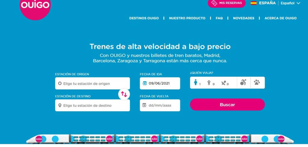 Ejemplos de imagen corporativa de una empresa OUIGO tren de alta velocidad