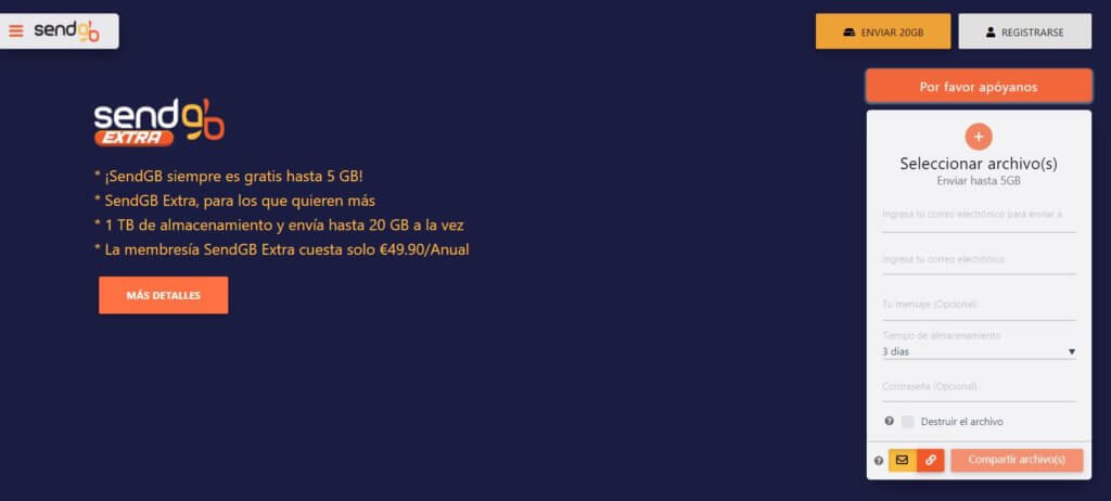 SendGB para enviar archivos gratis