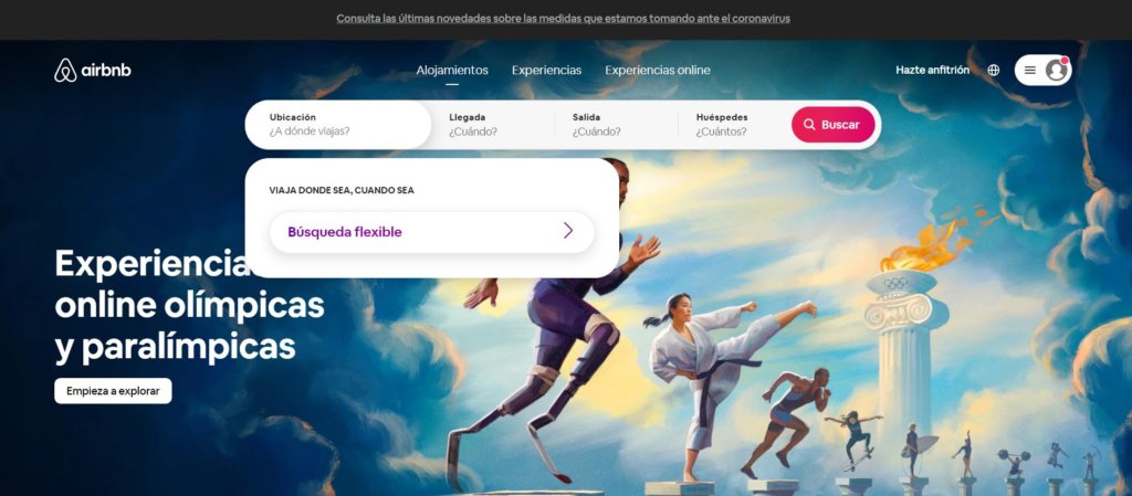 Ejemplos de homepage Airbnb