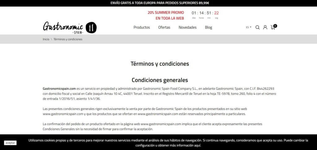 Aviso legal de la tienda online de Gastronomic Spain