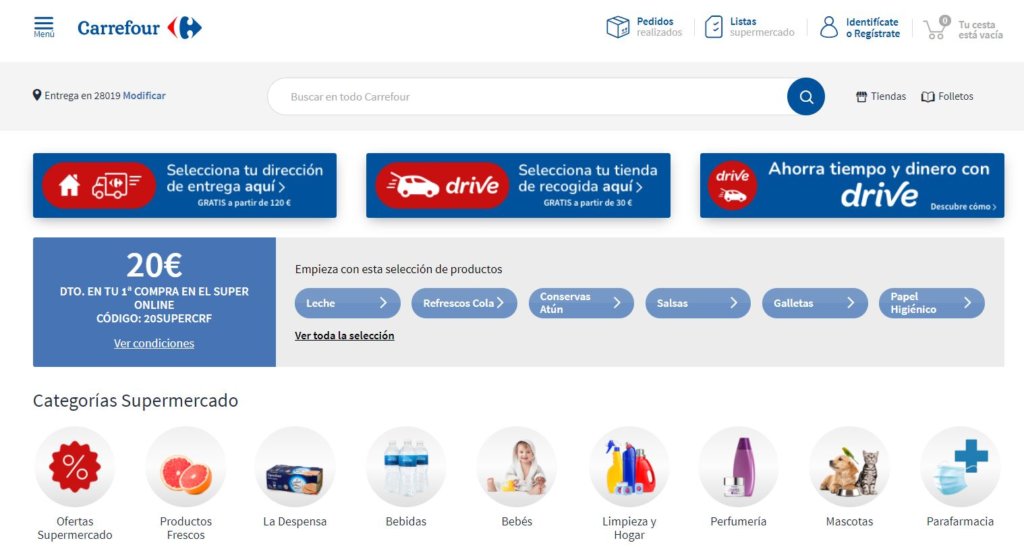 Ejemplo de página principal del sitio web de Carrefour