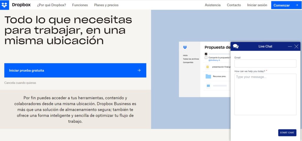 Ejemplos de homepage Dropbox Business