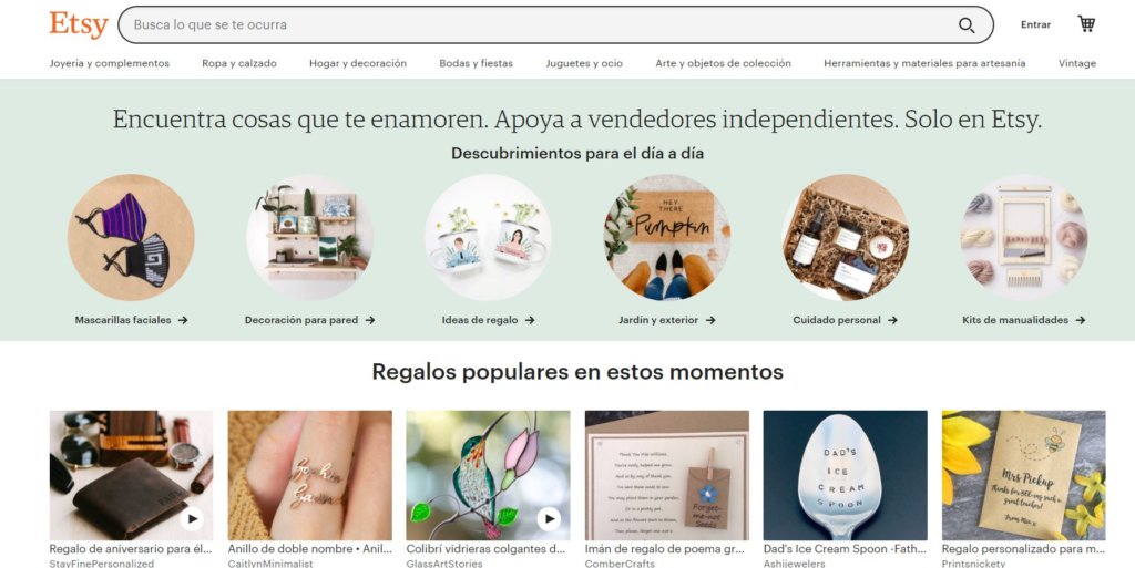 Página principal de Etsy