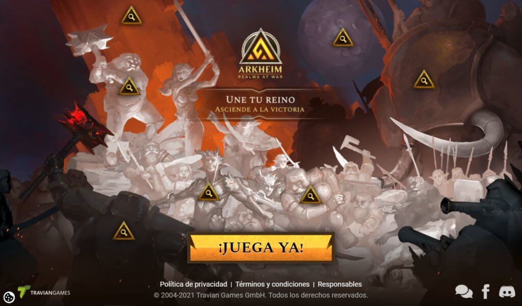 Ejemplo de landing page del juego Arkheim donde la llamada a la acción es casi el único componente