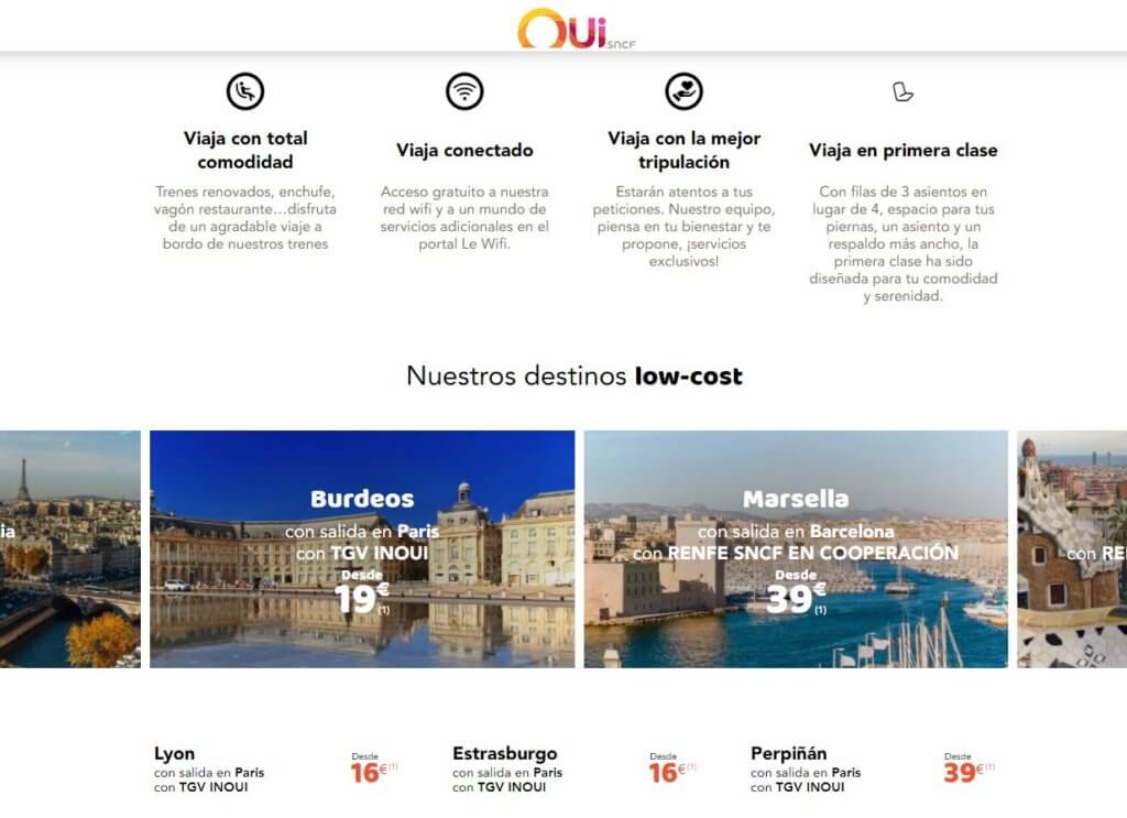 ejemplos de landing page B2C SNCF España