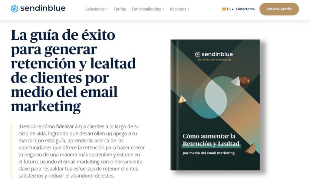 Landing page de descarga de ebook de Sendinblue