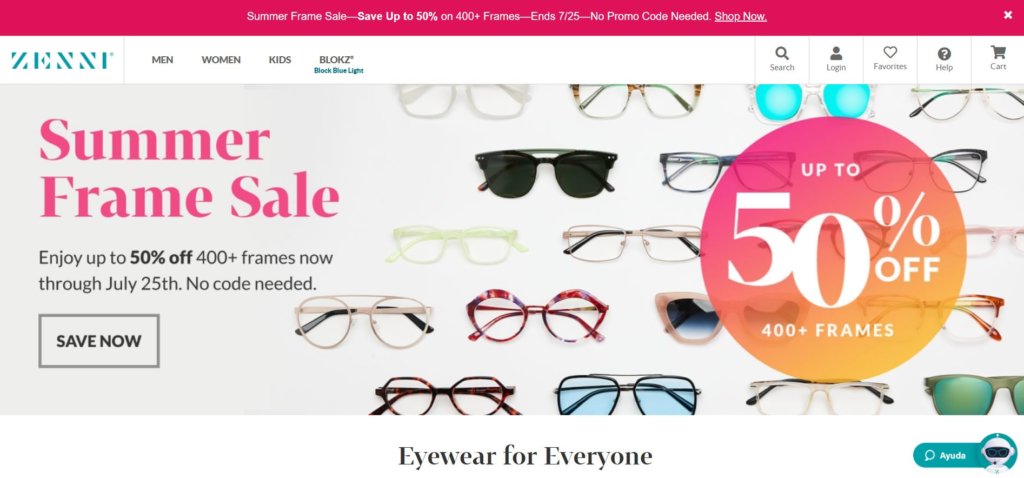 Homepage de Zenni Optical