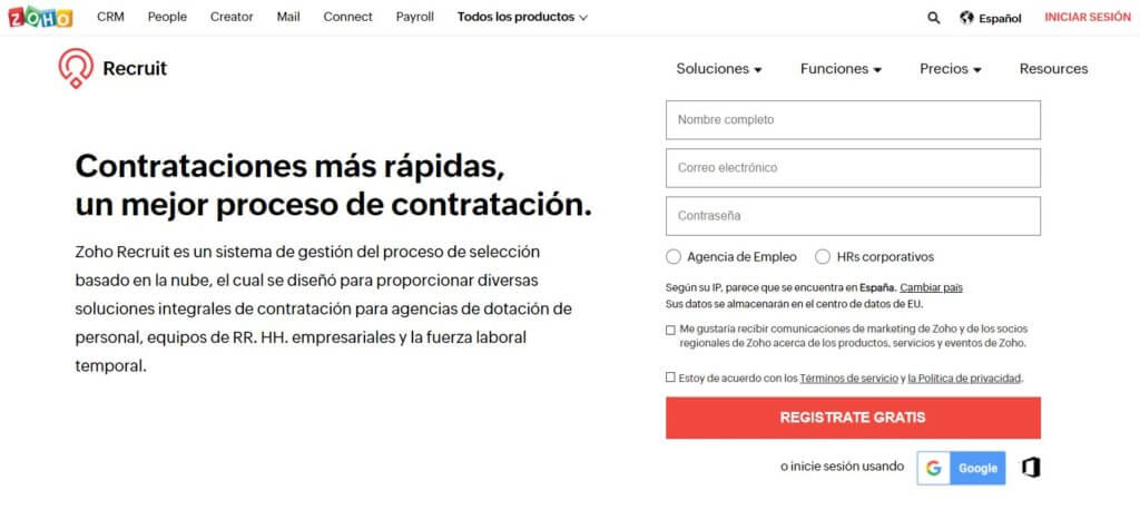 Zoho Recruit programa de selección de personal