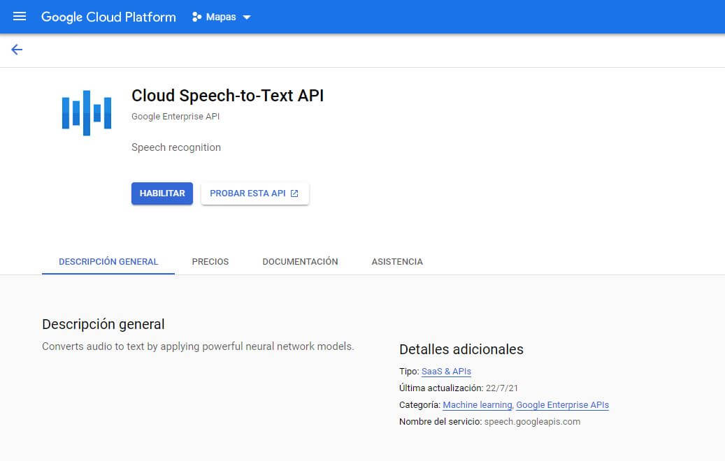 Cloud to speech de google