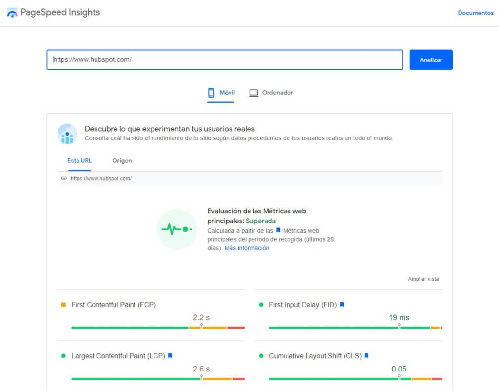 Velocidad de carga de un sitio web