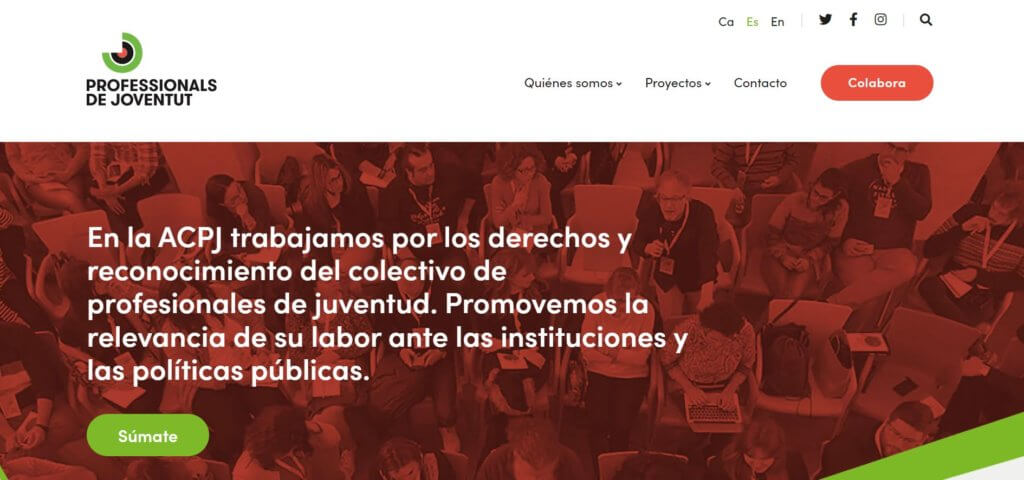 web de organización sin ánimo de lucro Asociación Catalana de Profesionales de Juventud